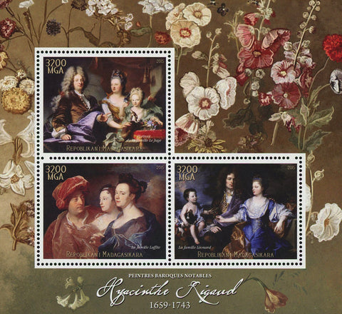 Hyacinthe Rigaud Barroque Painter Art Sov. Sheet of 3 Stamps MNH