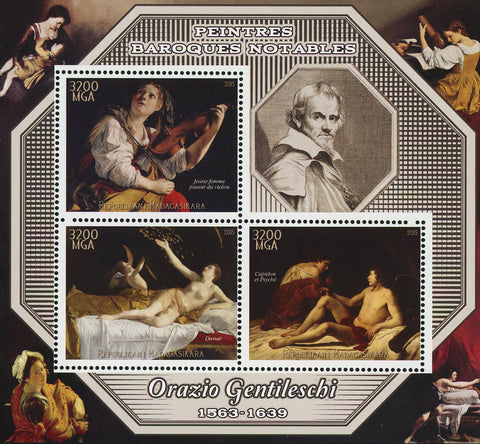 Barroque Painter Orazio Gentileschi Art Sov. Sheet of 3 Stamps MNH