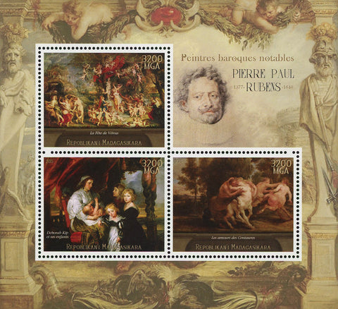Barroque Painter Pierre Paul Rubens Art Sov. Sheet of 3 Stamps MNH
