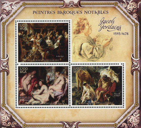 Jacob Jordaens Barroque Painter Art Sov. Sheet of 3 Stamps MNH