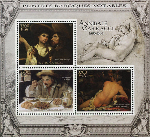 Annibale Carracci Barroque Painter Art Sov. Sheet of 3 Stamps MNH