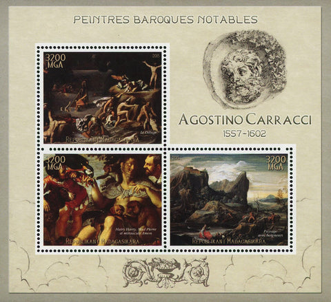 Agostino Carracci Barroque Painter Art Sov. Sheet of 3 Stamps MNH
