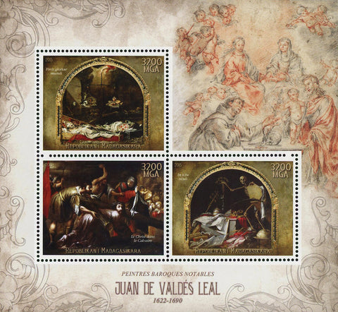 Juan De Valdes Leal Barroque Painter Art Sov. Sheet of 3 Stamps MNH