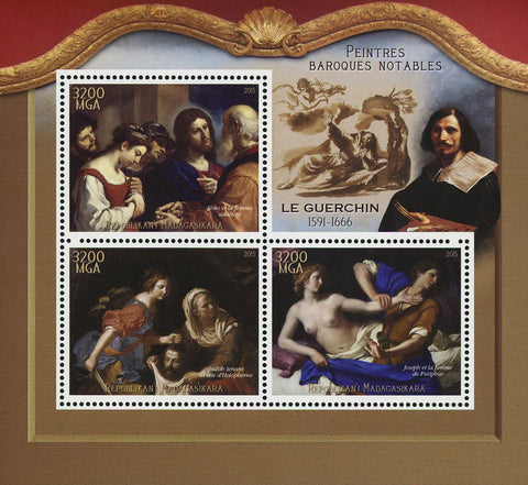 Le Guerchin Barroque Painter Art Sov. Sheet of 3 Stamps MNH