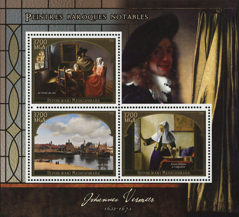 Johannes Vermeer Barroque Painter Art Sov. Sheet of 3 Stamps MNH