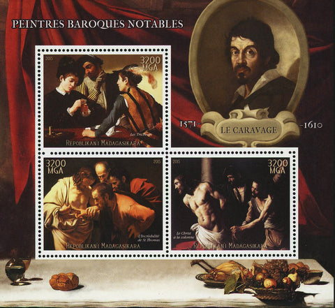 Le Caravage Barroque Painter Art Sov. Sheet of 3 Stamps MNH