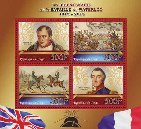 Congo Battle of Waterloo Napoleon Bonaparte Souvenir Sheet of 4 Stamps Mint NH
