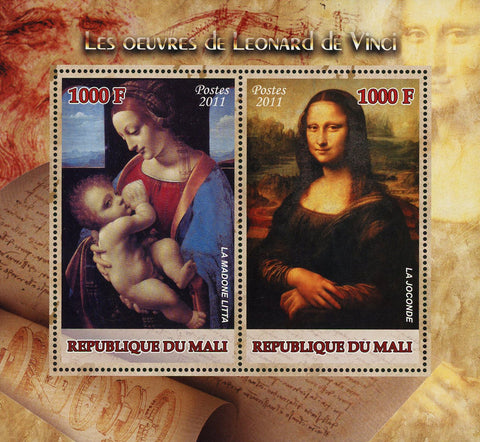 Leonardo Da Vinci Art Monalisa Sov. Sheet of 2 Stamps MNH