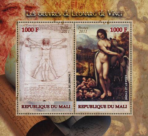 Leonardo Da Vinci Art The Vitruvian Man Sov. Sheet of 2 Stamps MNH