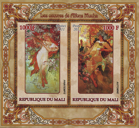 Alfons Mucha Paintings Art Painter Sov. Sheet of 2 Stamps MNH