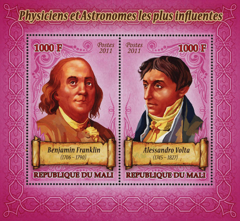 Physics Astronomy Benjamin Franklin Sov. Sheet of 2 Stamps MNH