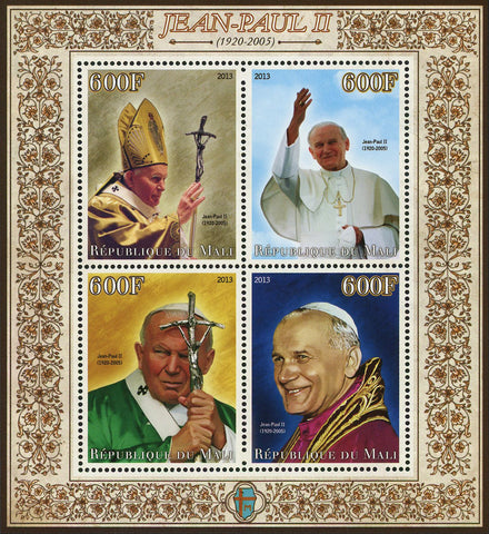John Paul II Pope Historical Figure Sov. Sheet of 4 Stamps Mint NH