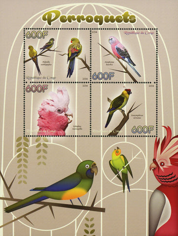 Congo Bird Parrot Neophema Bourkii Souvenir Sheet of 4 Stamps Mint NH