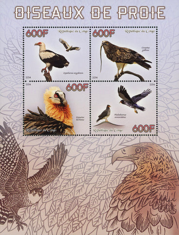 Congo Bird of Prey Circaetus Gallicus Souvenir Sheet of 4 Stamps Mint NH