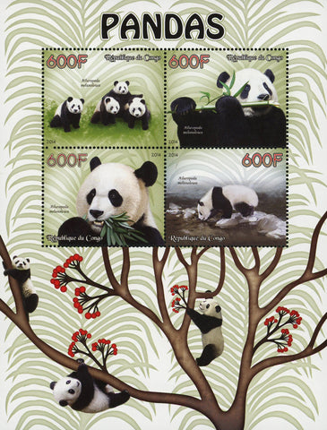 Congo Giant Panda Bear Souvenir Sheet of 4 Stamps Mint NH