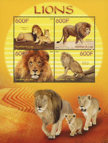 Congo Panthera Leo Nubica Lion Souvenir Sheet of 4 Stamps Mint NH