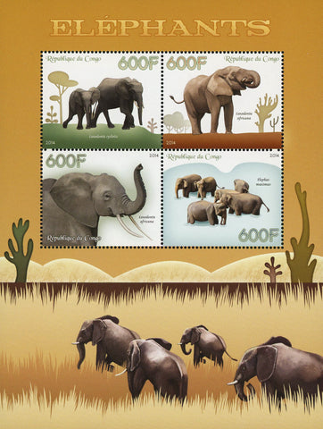 Congo Elephant Loxodonta Cyclotis Souvenir Sheet of 4 Stamps Mint NH