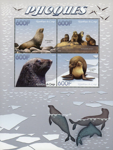 Congo Seal Pinnipeds Marine Fauna Souvenir Sheet of 4 Stamps Mint NH