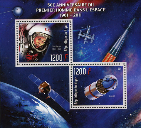 Nigeria 1st Man in Space Yuri Gagarin Souvenir Sheet of 2 Stamps Mint NH