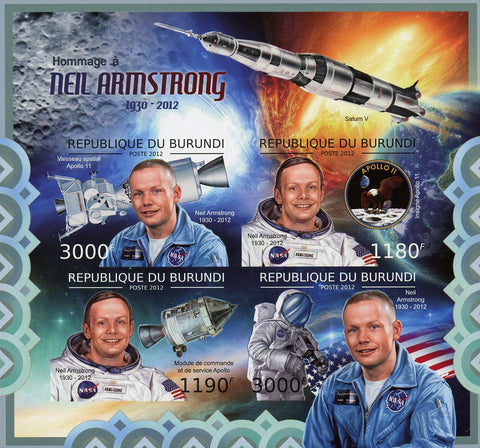 Neil Amstrong Astronaut Space Souvenir Sheet of 4 MNH