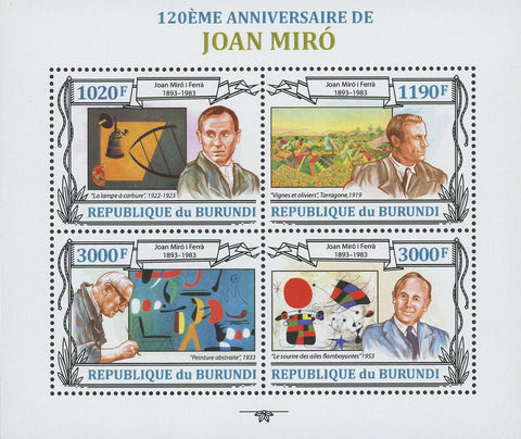 Famous Painter Joan Miró Art Spain Souvenir Sheet of 4 MNH