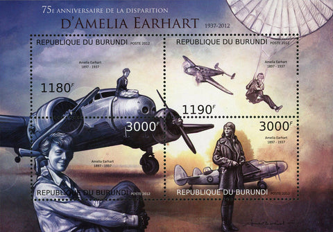 Amelia Earhart Airplanes Pilot Souvenir Sheet of 4 Stamps MNH