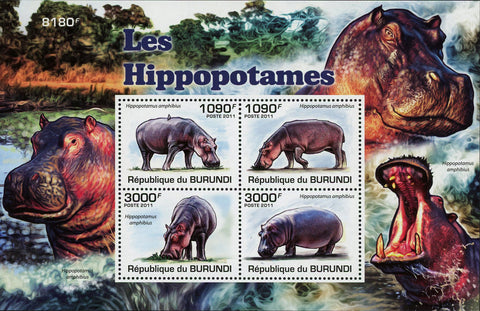 Hippopotamus Wildlife Animals Fauna Sov. Sheet of 4 MNH