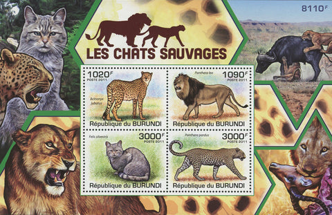 Wild Cat Fauna Lion Panther Souvenir Sheet of 4 Stamps Mint NH