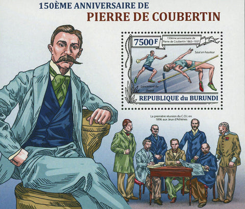 Pierre de Coubertin Olympics Famous People Souvenir Sheet MNH