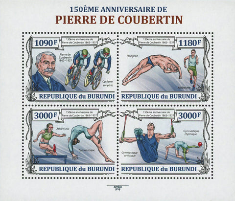 Pierre de Coubertin Olympics Famous People Souvenir Sheet of 4 Stamps MNH