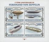 Dirigibles Zeppelin Ferdinand Adolf Airship Souvenir Sheet of 4 MNH