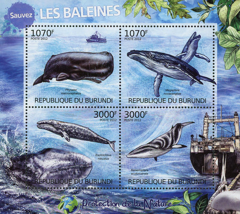 Whale Cetacean Ocean Life Sov. Sheet of 4 Stamps MNH