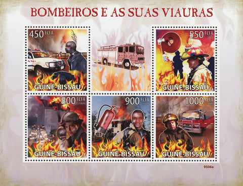 Firefighter Fireman Truck Souvenir Sheet of 5 Stamps Mint NH