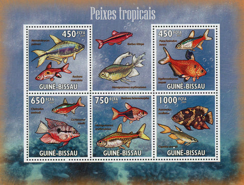 Tropical Fish Ocean Bubble Marine Fauna Souvenir Sheet of 5 Stamps MNH