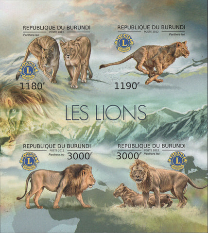 Lions Wild Animals Imperforated Souvenir Sheet of 4 Stamps MNH