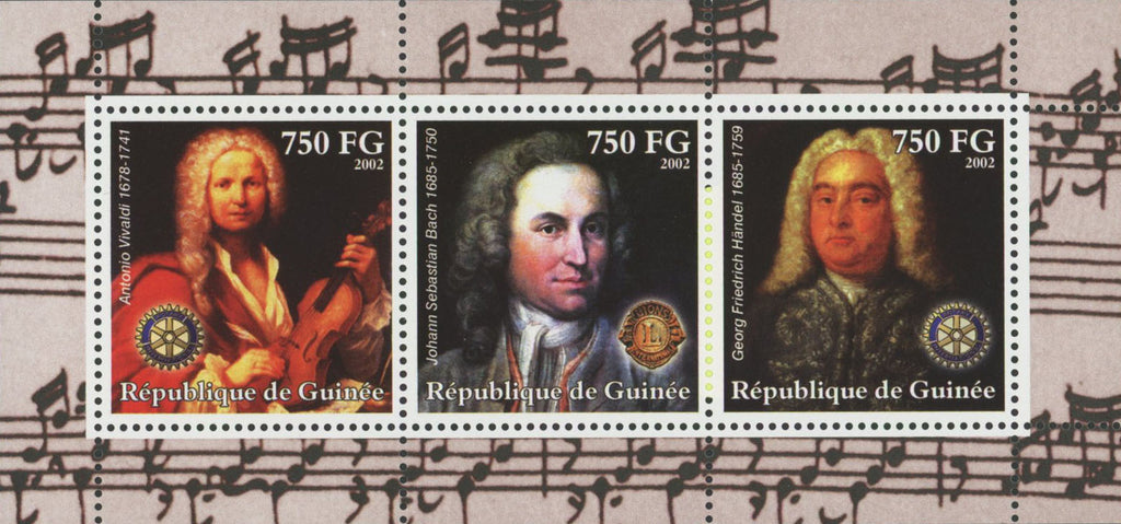 Famous Musicians Vivaldi Bach Souvenir Sheet of 3 Stamps MNH