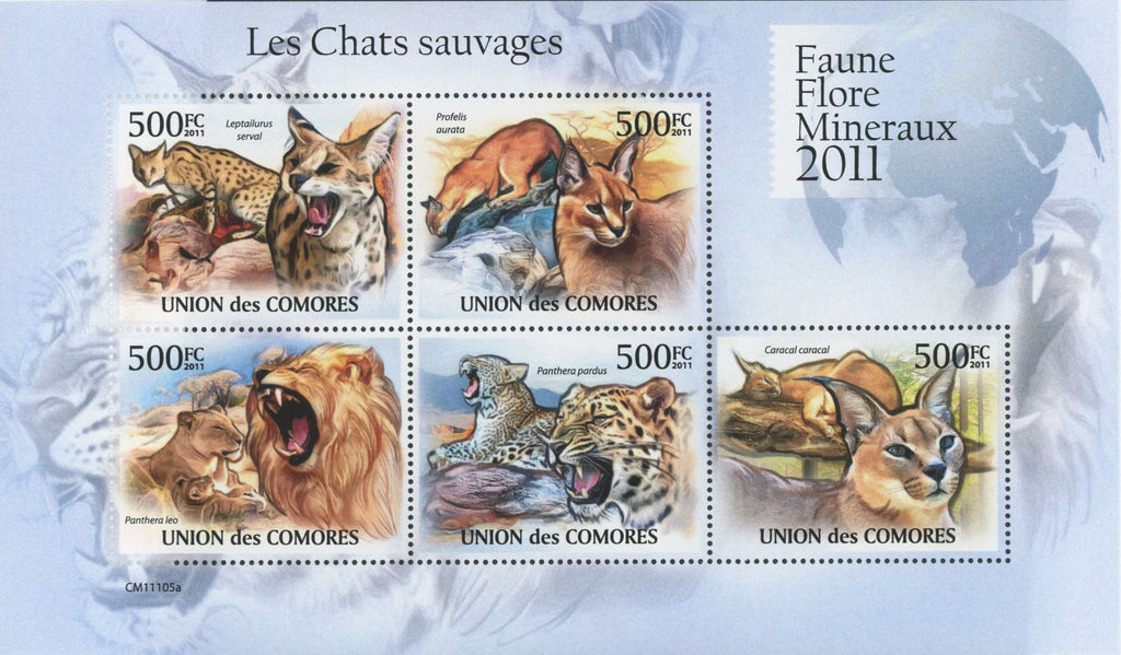Fauna Wild Cats Lion Panther Souvenir Sheet of 5 Stamps Mint NH