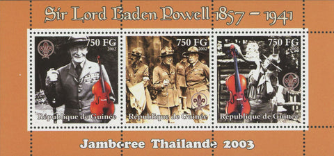 Sir Lord Baden Powell Violin Souvenir Sheet of 3 Stamps MNH