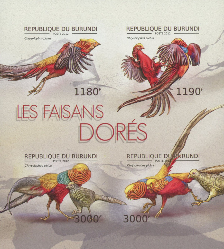 Golden Pheasants Birds Imperforated Souvenir Sheet of 4 Stamps MNH