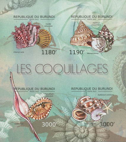 Shells Ocean Sea Imperforated Souvenir Sheet of 4 Stamps Mint NH